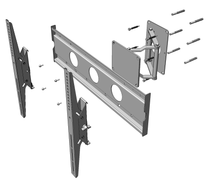 SUPORTE IRON WLL L 400 Instruções de Montagem COMPONENTES 07 08 04 03 06 05 09 10 02 COMPONENTES - Chapa do suporte Plasma 02 - Conjunto Basculante direito c/ parafusos 03 - Conjunto Basculante