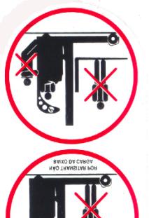 5- ADESIVOS E PLAQUETAS Os seguintes adesivos informativos são fiados no equipamento: ADESIVOS DE ALERTA Transitar somente com a carga abaiada Não