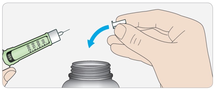 Se a agulha não for mantida reta enquanto você a fixa, ela pode danificar o lacre de borracha e provocar vazamento ou quebrar a agulha. C.