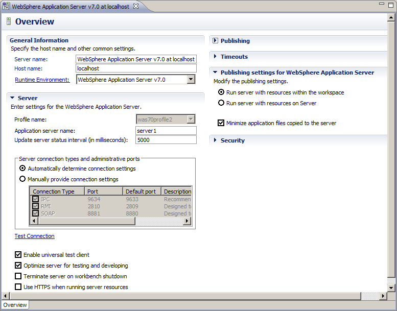 Publicando no servidor de aplicações O RAD possui total integração com WebSphere Application Server e Portal; É possível testar,executar e depurar aplicativos que estão instalados no servidor;