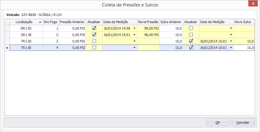 1.7 Coleta de Pressão e Sulcos: Para incluir uma nova Coleta de Pressão e Sulcos: Clicar na Opção Coleta de Pressão e Sulcos no menu; De dois cliques no