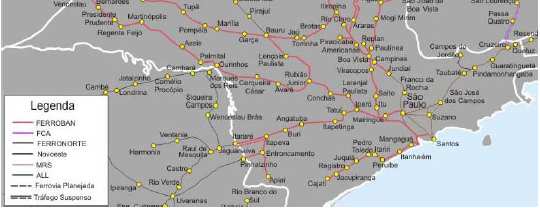 MODELO DE CAPACIDADE ESTUDO DE CASO* Corredor da Malha da FERROBAN, entre Santa Fé do Sul até Araraquara (446 km); Elaboração de 6 cenários buscando avaliar a influência dos Fatores de Produção