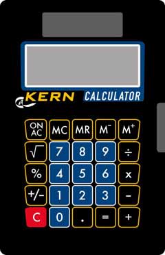 7.6 Funções da calculadora de bolso (os modelos CM 50-C2N e CM 500-GN1 não estão equipados com calculadora de bolso) KERN CM Calculadora de bolso ON/AC Ligar a calculadora de bolso / Apagar toda a