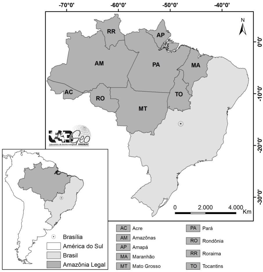 Figura 1. Estados brasileiros integrantes da Amazônia Legal Fonte: LabGeo UNEMAT, 2014.