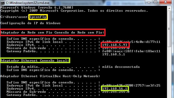 e) Realizado esse procedimento, temos que configurar qual o adaptador de rede em Network Adapter que queremos utilizar, caso seja via wireless teremos que usar o IP referente ao adaptador sem-fio,