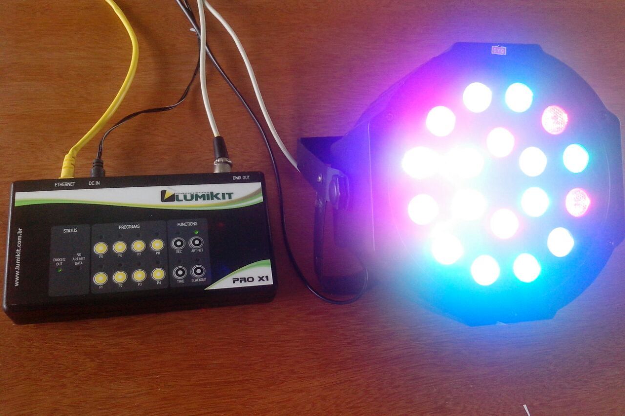 l) Para concluir, apresento um teste com uma interface PRO X1 e um canhão de LED, a interface está em modo UNICAST para o IP 192.168.0.