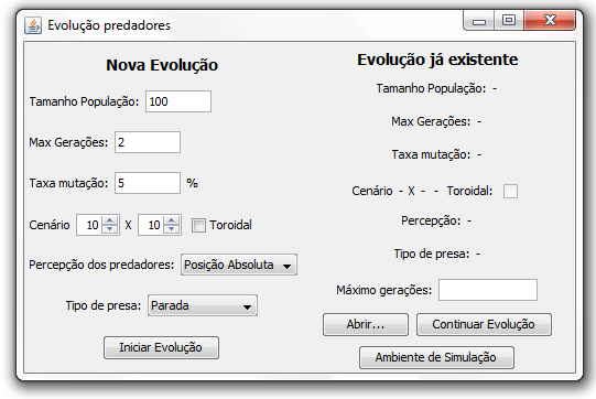 47 Figura 4.5 - Tela inicial para configuração dos parâmetros da evolução. Fonte: Próprio autor. Conforme a Figura 4.