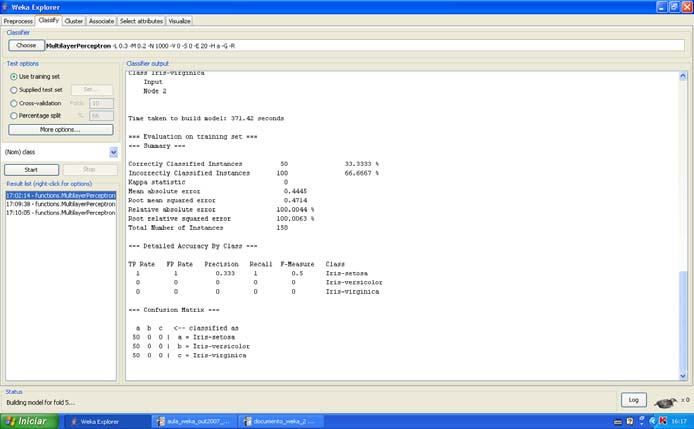 Redes Neurais no Weka Validação