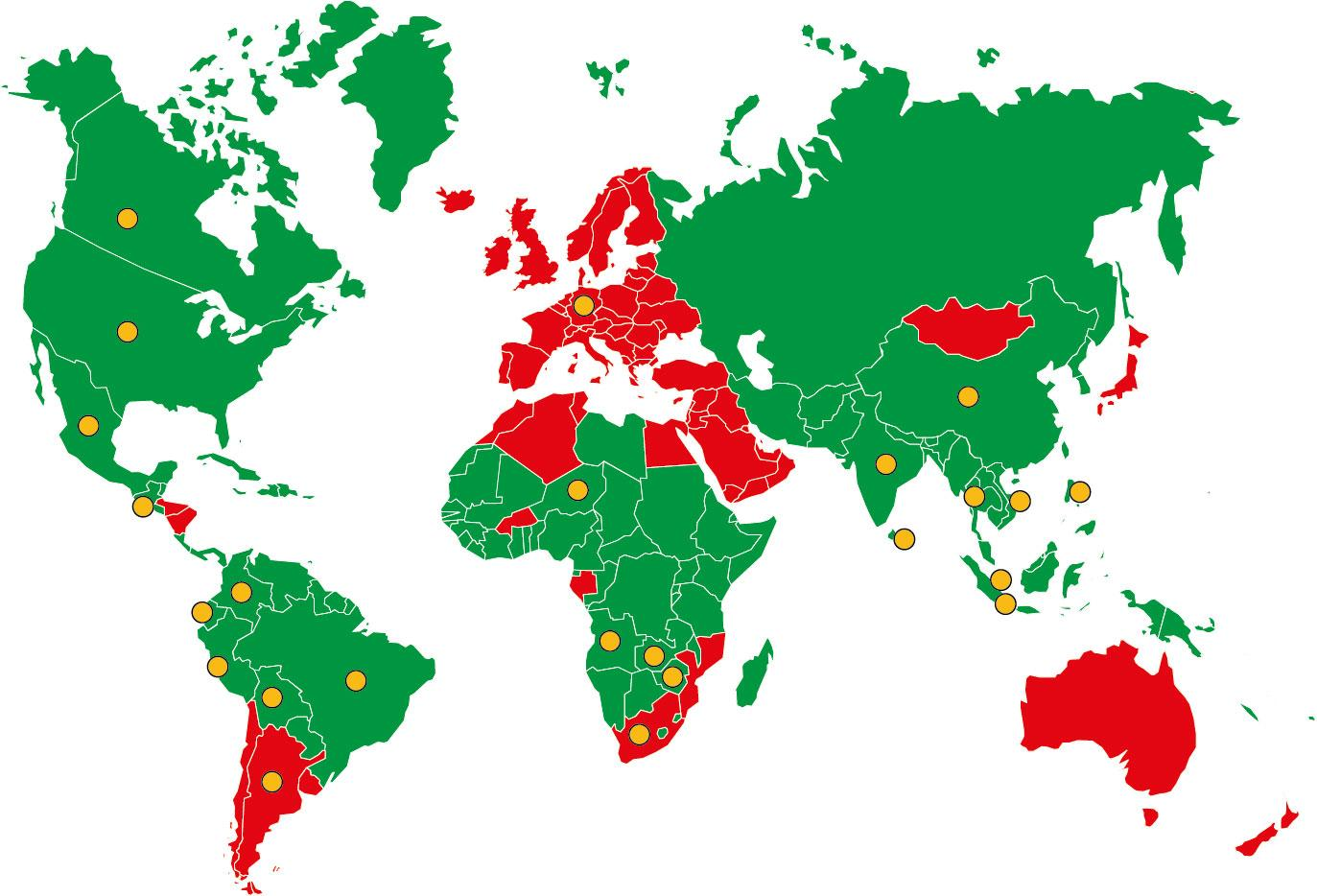 O uso do Mineral Crisotila no mundo Países com proibição de uso cerca de 55