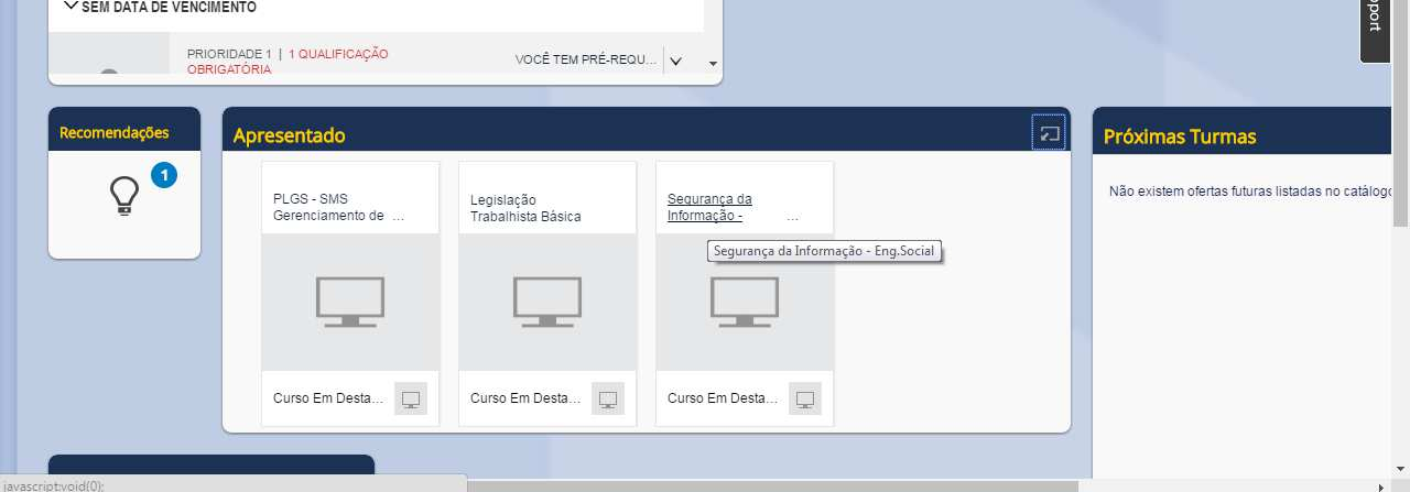 3. Solicitar Liberação de Treinamentos Os cursos online que não necessitam de aprovação do responsável técnico/usuário-chave, poderão ser solicitados pelo próprio usuário.