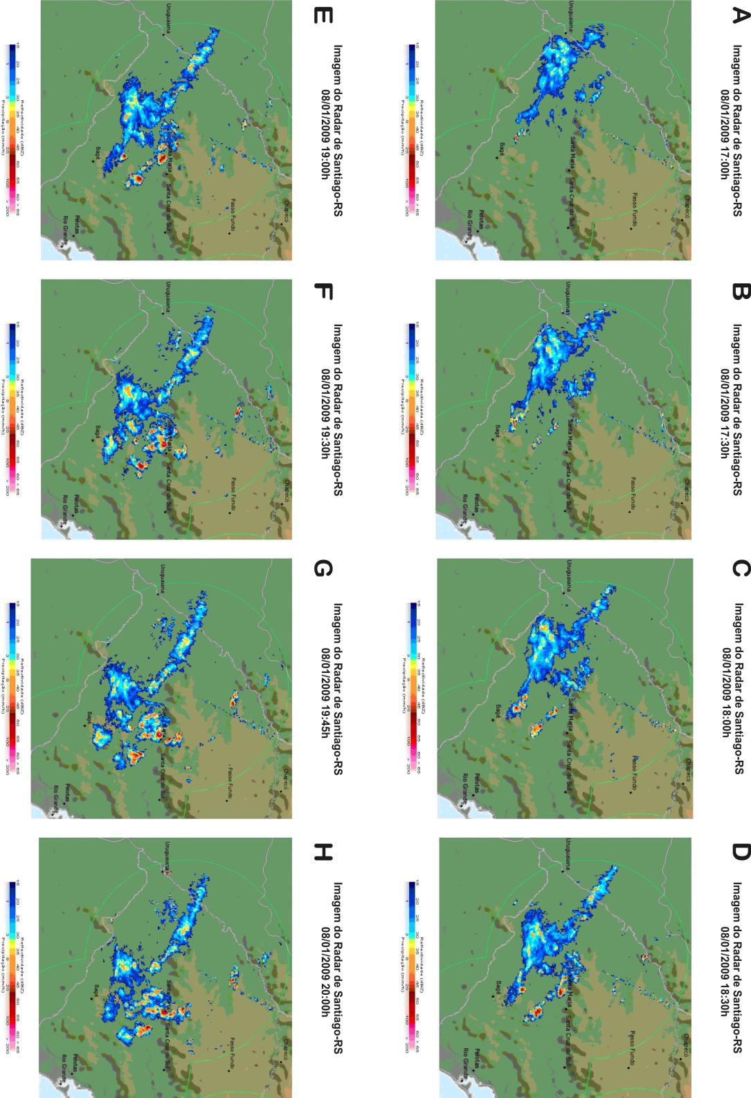 Tema 3 - Geodinâmicas: entre os processos naturais e socioambientais Figura 5: Imagens do Radar Meteorológico de Santiago no dia 8 de janeiro de 2009 para as 17:00h