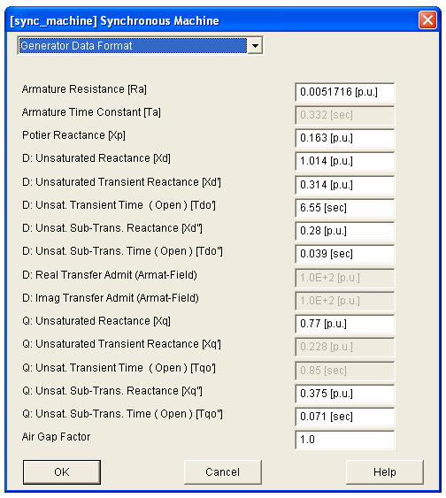3.2 Gerador Síncrono Figura 3.5 Caixa de diálogo para a parametrização da máquina síncrona. No programa PSCAD/EMTDC, o processo de inicialização das máquinas elétricas requer um certo cuidado.