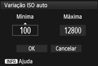 i: Definir a Velocidade ISON 3 Definir a Variação da Velocidade ISO para ISO Auto Pode definir a variação da velocidade ISO automática para ISO Auto entre ISO 100-25600.