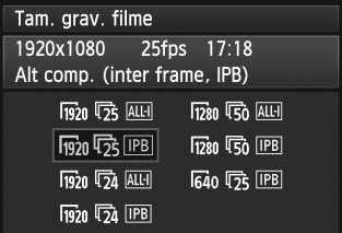3 Definir o Tamanho de Gravação de Filme Com [z4: Tam. grav. filme], pode definir o tamanho de imagem do filme, a taxa de frames por segundo e o método de compressão.