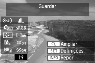 R Processar Imagens RAW com a CâmaraN Visualização ampliada 4 Aceder ao ecrã de definições Carregue em <0> para aceder ao ecrã de definições. Rode o selector <5> ou <6> para alterar a definição.