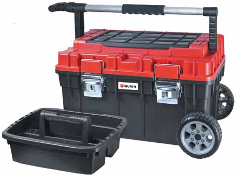 Caixa de ferramentas Partner Box Robusta caixa de ferramentas com pega telescópica e rodas.
