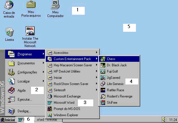 Menu Iniciar Parte 1 O menu principal do Windows é acessado através do botão iniciar, localizado no canto inferior esquerdo.