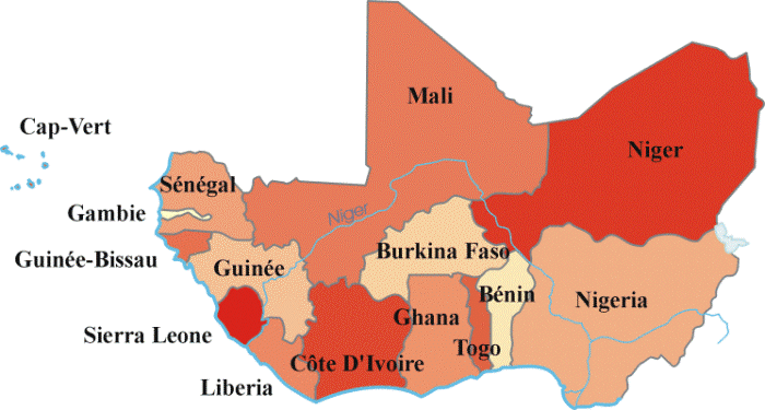 168 subordinadas como centro da aplicação da política de desenvolvimento ou de funcionamento da Comunidade dos Estados da África Ocidental (CEDEAO).