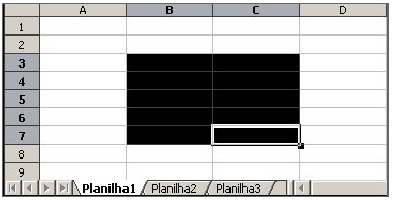 Selecionando um intervalo de células adjacentes Na tela