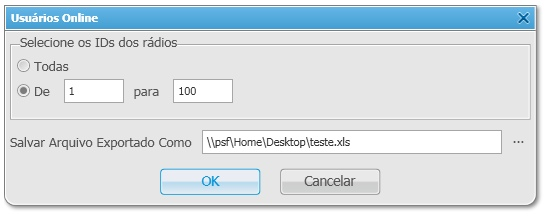 Relatório de usuários de rádio on line Exporta lista de usuários on line no momento para formato