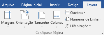 Distribuição do conteúdo da página (Layout) 1. Através da guia Layout podemos ajustar a distribuição do conteúdo da página.