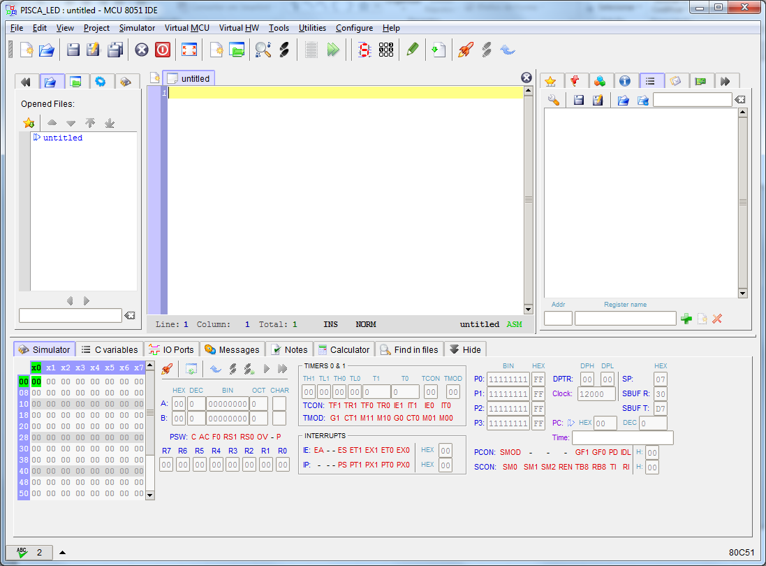 MCU 8051 IDE Área de edição de código Simulador Prof.