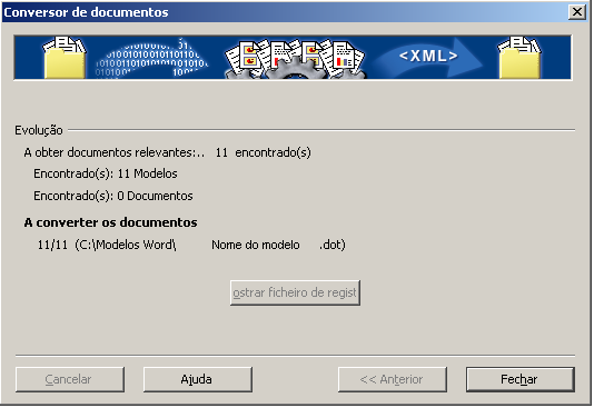 Deve desseleccionar a opção Documentos do Word e indicar os caminhos para as pastas correspondentes aos respetivos campos Importar de: e Guardar em: através dos botões de 3 pontos.