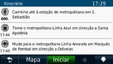 Como começar Navegar no modo de utilização pedestre Utilizar a página Itinerário No modo de utilização pedestre, a página Itinerário surge após tocar em Siga!