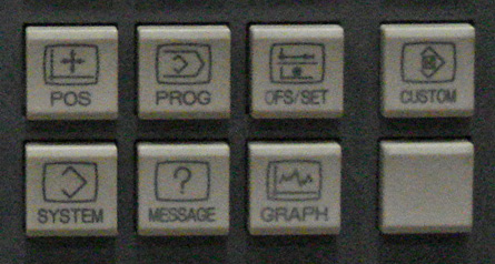 1. Painel de comando 1.2 - PAINEL DE COMANDO - UNIDADE MDI 1.2.1 Teclas de navegação TECLAS POS FUNÇÕES POSITION: Acesso á página de posição dos eixos (Relativo / Absoluto / Máquina).