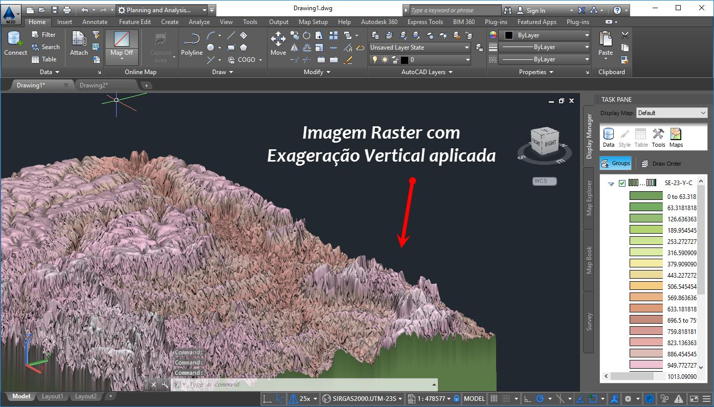 4.1 Visualizando a imagem Raster como uma superfície Nós já conheceremos o procedimento necessário para inserir uma imagem Raster no AutoCAD Map 3D 2015.