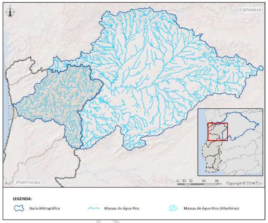 Plano de Gestão de Região Hidrográfica do Douro (RH3) Fonte: PGRH RH3 Figura 3.1 Delimitação da Bacia Hidrográfica internacional do rio Douro 3.3. Caracterização das massas de água fronteiriças e transfronteiriças 3.