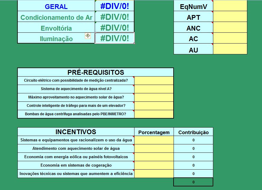 para o cálculo do equivalente numérico de ventilação, para este cálculo devem ser preenchidos os dados referentes à APT 1, ANC 2, AC 3, AU 4.