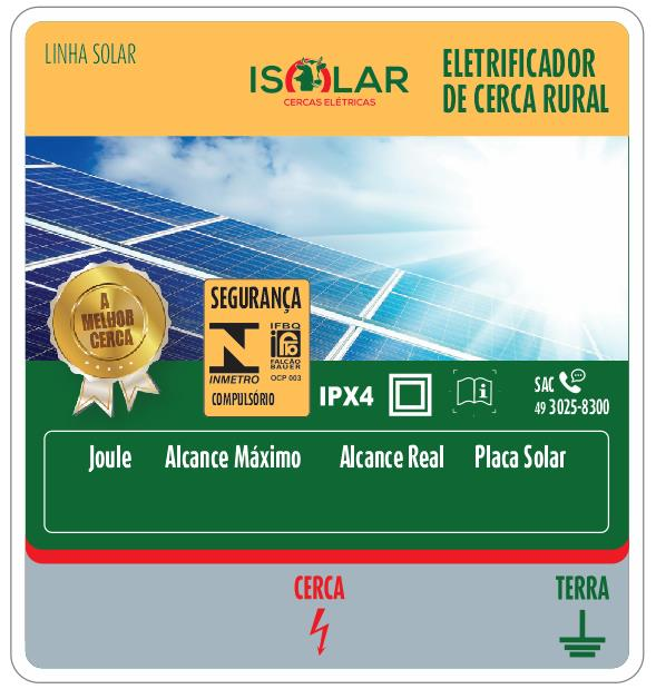 I. Alcance: 7 a 70 KM II. Potência: 0,4 a 7 Joules III. Alimentação: Solar Adicionais: I. Equipamento de valor agregado II. Ideal para propriedades com deficiência em energia elétrica III.