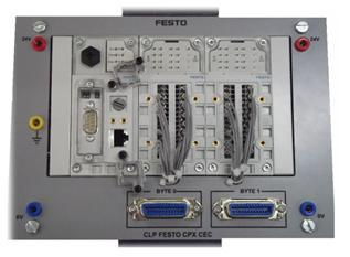 Painel Simulador de Hidráulica Industrial e Eletro- Controlador Lógico Programável (CLP) modelo CPX-CEC código 13092910 Controlador Lógico Programável montado sobre placa especial para fixação no