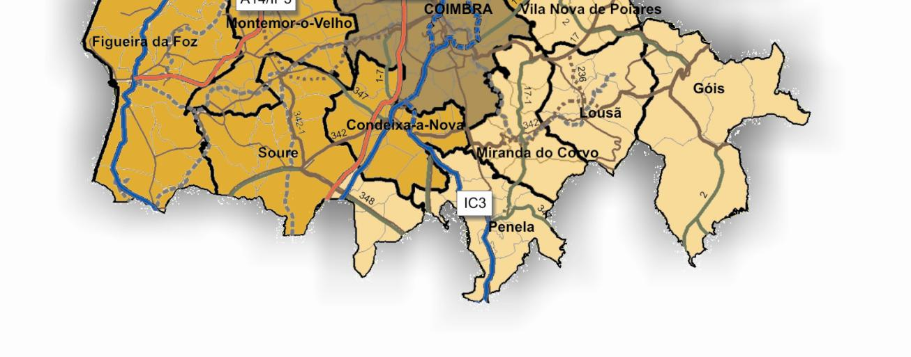 Coimbra na Região Centro, Distrito, Área Metropolitana e Baixo Mondego Área Metropolitana: Municípios: 16 Área: 3372 km 2 População