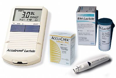 188 amostra de sangue era colhida através do capilar heparinizado e aplicada uma gota na tira de teste BM-Lactato, com auxílio de uma seringa de insulina adaptada.