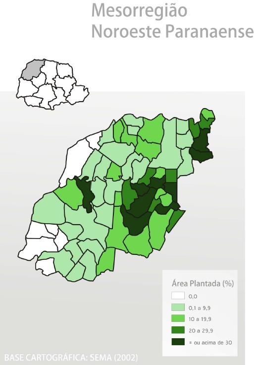 2008. Figura 3- Noroeste Paranaense, área municipal ocupada com a lavoura canavieira no ano de Fonte: RIBEIRO, 2001.