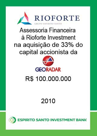ANBIMA Ordenado por valor de transacções concluídas (R$M) 1.1.2010 31.12.2010 League Tables 2010 5º Lugar M&A Financial Advisory Brasil Fonte: Boletim ANBIMA.