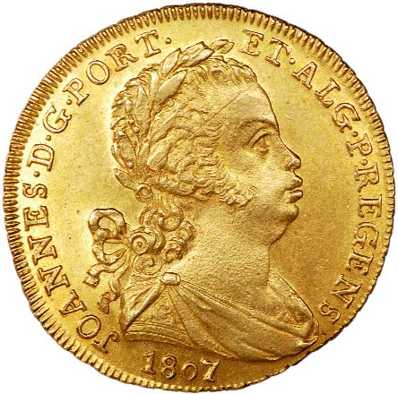 151* Ouro Meia Peça 1807 amoedação: 483 (30.02) EXCELENTE ESTADO DE CONSERVAÇÃO RARA SOBERBA 2 500 As moedas de ouro batidas em Lisboa pelo príncipe D.