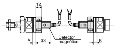 Standard: Simples efeito haste recolhida/extendida Série osição e altura de montagem do detector magnético: haste recolhida (S) Detector tipo Reed Detector tipo estado sólido D-C/C.