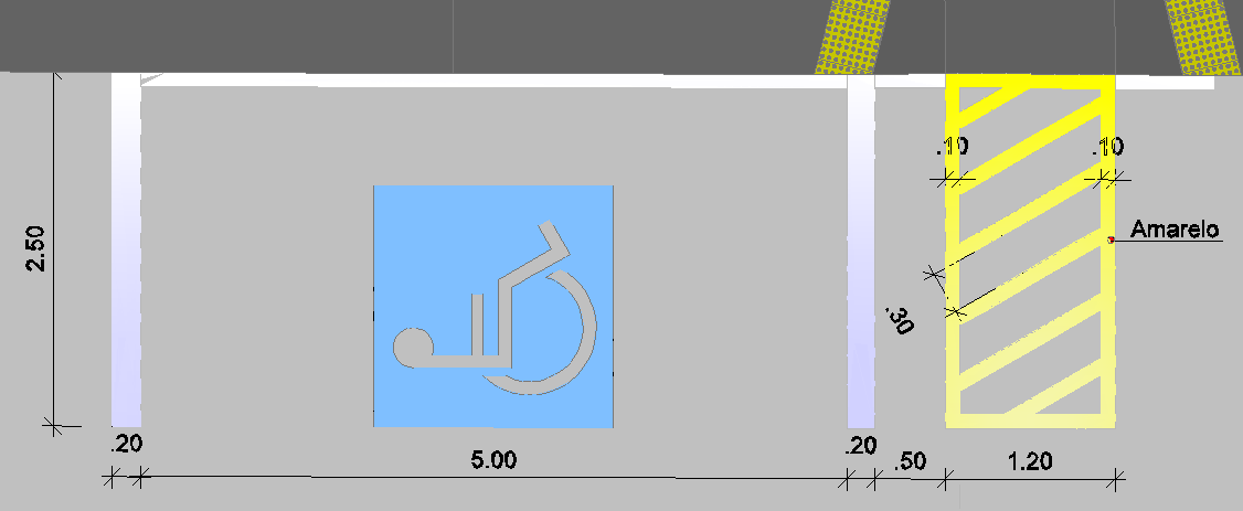 Fig. 14- Soluções de acordo com a NBR 9050/2004 para estacionamento com vaga reservada paralela à calçada. Foto: Autocad, Autor.