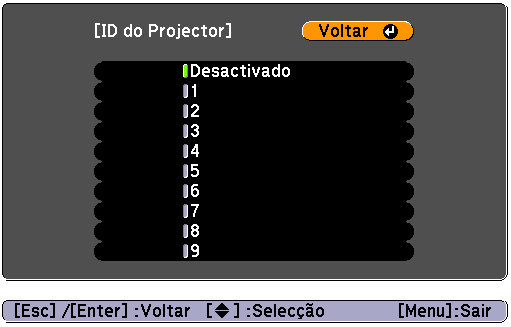 Operação de dois ou mais projetores com o controle remoto Se estiver utilizando mais de um projetor, poderá controlar todos os equipamentos, ou selecionar somente alguns, usando o sistema de ID do