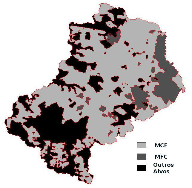 áreas. Na parte sul novamente percebe-se a expansão das áreas da classe outros alvos, expandindo-se em maior grau também para sudoeste. Fig.