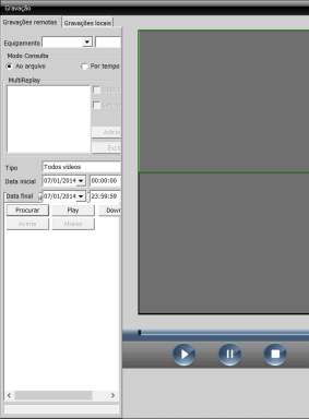 Reproduzir gravações Abra o CMS e vá em Gravação -> Reprodução Manual A seguinte tela será exibida: Gravações remotas: Não utilizado para câmeras IP.