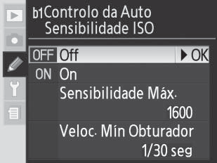 Ajuste Personalizado a9: Iluminador AF-Assist incorporado Na predefinição On, o iluminador AF-Assist incorporado ilumina-se para auxiliar a operação de focagem quando o motivo estiver mal iluminado(