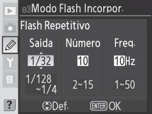 Flash Repetitivo: O flash é disparado repetidamente enquanto o obturador estiver aberto, produzindo um efeito de luz intermitente.