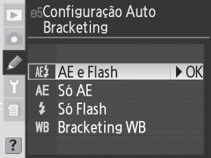 Bracketing de exposições e do flash No bracketing de exposições, a câmara varia a compensação da exposição em cada disparo, enquanto no bracketing do flash, o nível do flash é variado em cada disparo