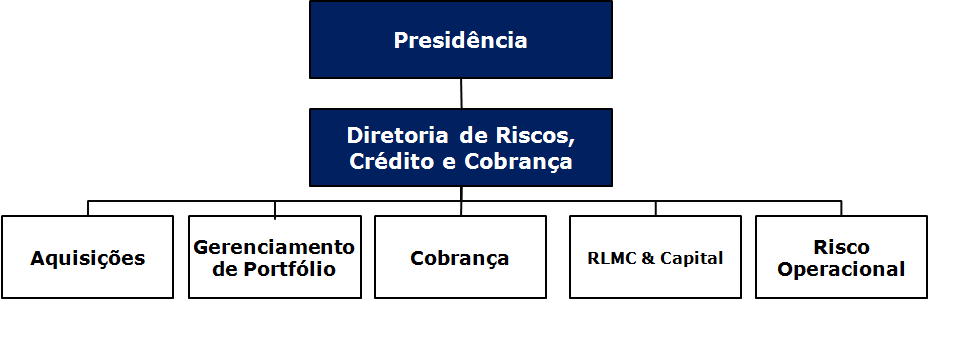 Com o intuito de prezar pela governança corporativa no gerenciamento dos riscos e capital, e facilitar a comunicação para a alta administração, o Banco CSF S.A.