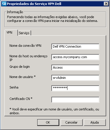 5 Instale o Serviço de túnel de conexão (ctssetup_<xx>.exe ou ctssetup64_<xx>.exe). Um atalho designado por Opções do Serviço VPN da Dell é criado na área de trabalho.