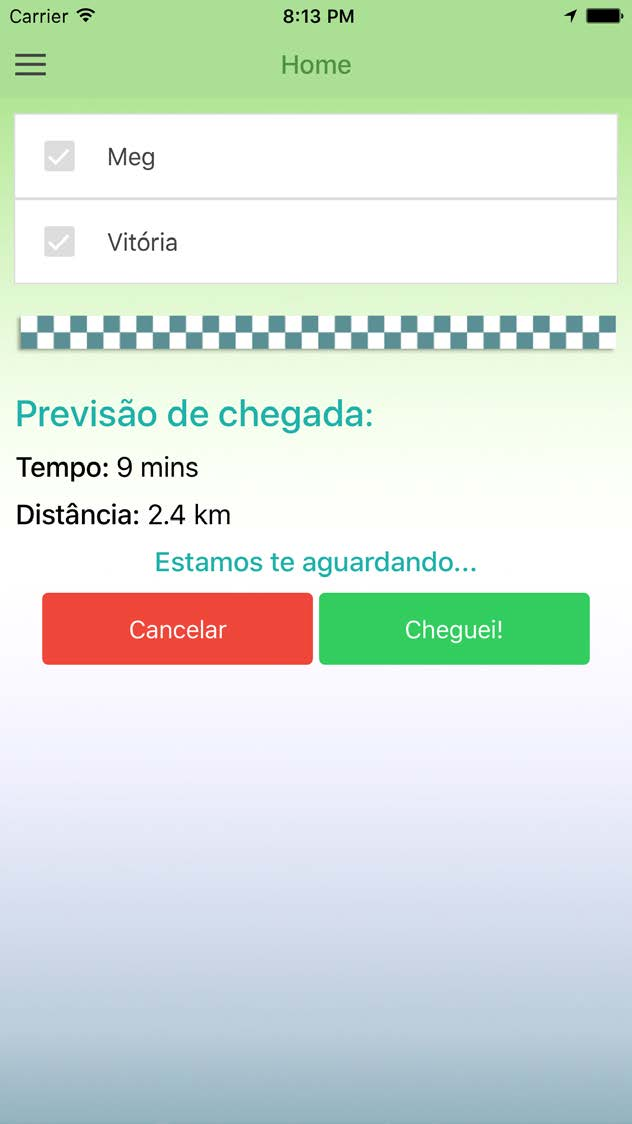 Agora é só utilizar! Basta o pressionar o botão Estou a caminho para o App exibir a distância e o tempo estimado de chegada.